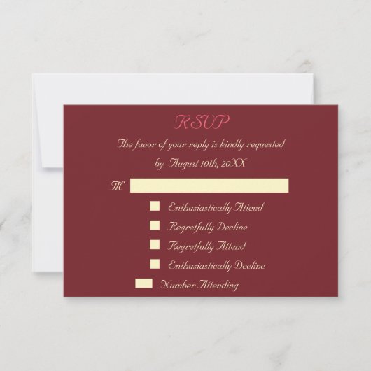 Funny Custom Wedding RSVP Invitation Kaart Marsala (Voorkant)
