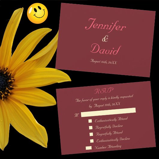 Funny Custom Wedding RSVP Invitation Kaart Marsala