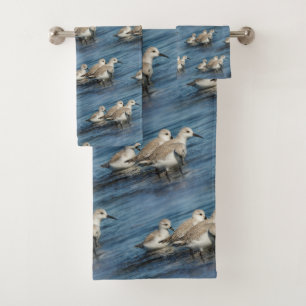 Funny Cute 4 Sanderlings Sandpipers bij het strand Bad Handdoek