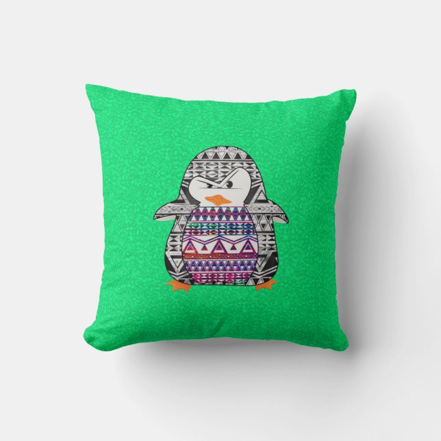 Funny Cute Aztec Penguin over groene achtergrond Kussen (Voorkant)