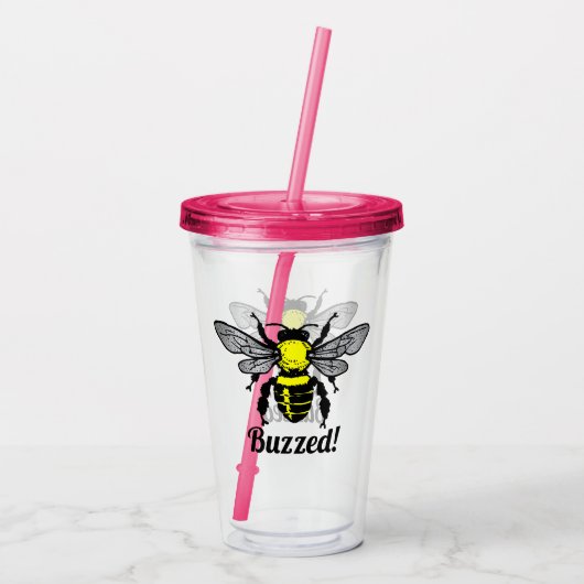 Funny Cute Bee Buzzed Insected Yellow Silver  Acryl Drinkbeker (Achterkant)