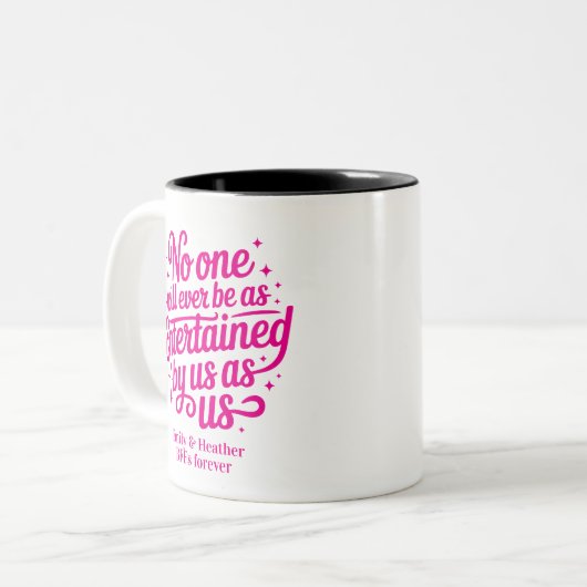 Funny Cute BFFs Bestie Swirly Friendship Tweekleurige Koffiemok (Voorkant links)