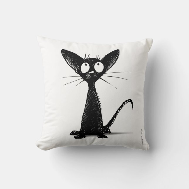 Funny Cute Black and White Cat Art Kussen (Voorkant)