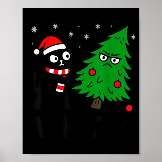Funny Cute Black Cat What Jamas Christmas Tree Cos Poster (Voorkant)