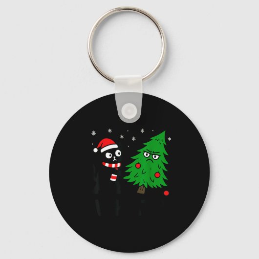 Funny Cute Black Cat What Jamas Christmas Tree Cos Sleutelhanger (Voorkant)