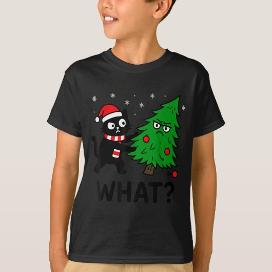 Funny Cute Black Cat What Jamas Christmas Tree Cos T-shirt (Voorkant)