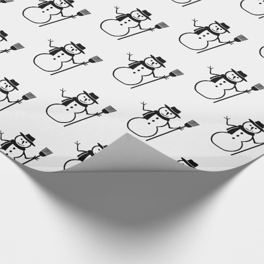 Funny Cute Black en White Snowman Pattern Cadeaupapier (Hoek)