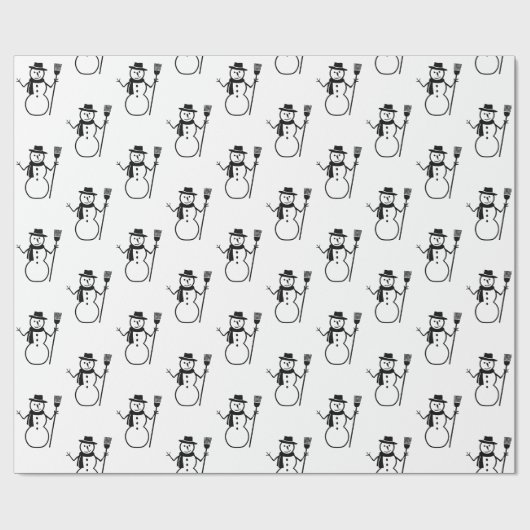Funny Cute Black en White Snowman Pattern Cadeaupapier (Vlak)