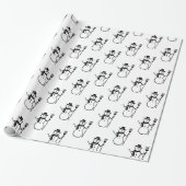 Funny Cute Black en White Snowman Pattern Cadeaupapier (Uitgerold)