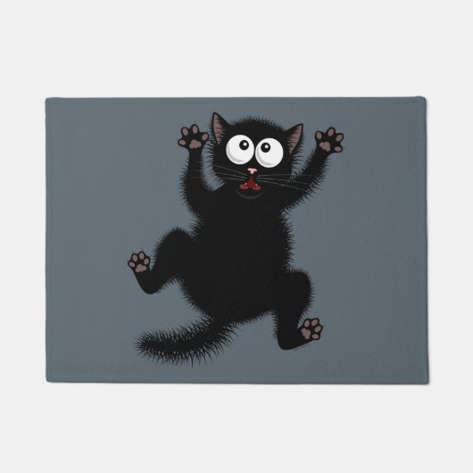 Funny Cute Black Scared Cartoon Cat, kitten Deurmat (Voorkant)