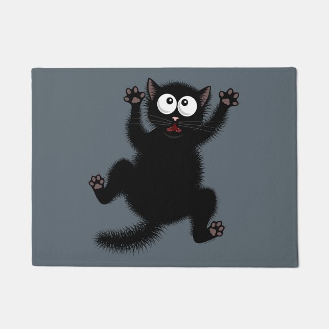 Funny Cute Black Scared Cartoon Cat, kitten Deurmat (Voorkant)