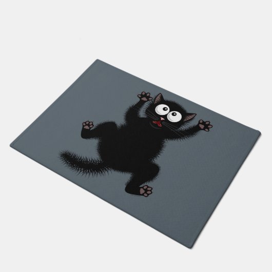 Funny Cute Black Scared Cartoon Cat, kitten Deurmat (Schuin)