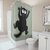 Funny Cute Black Scared Cartoon Cat, kitten Douchegordijn (In situ)