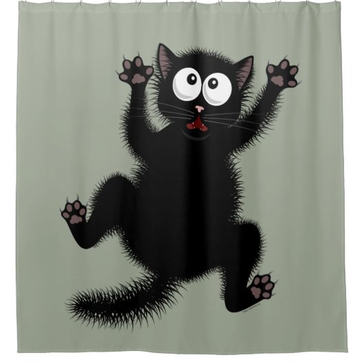 Funny Cute Black Scared Cartoon Cat, kitten Douchegordijn (Voorkant)