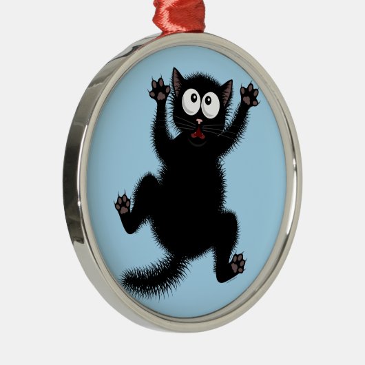 Funny Cute Black Scared Cartoon Cat, kitten Metalen Ornament (Rechts)
