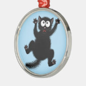 Funny Cute Black Scared Cartoon Cat, kitten Metalen Ornament (Links)