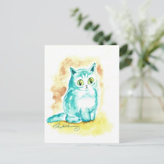 Funny Cute Blue Cat Briefkaart (Staand voorkant)