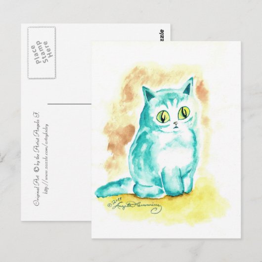 Funny Cute Blue Cat Briefkaart (Voorkant / Achterkant)