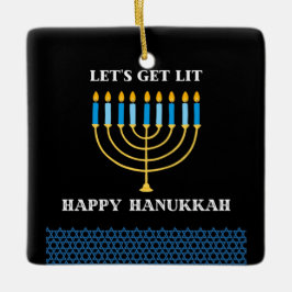 Funny Cute Blue Hanukkah Menorah Design Keramisch Ornament