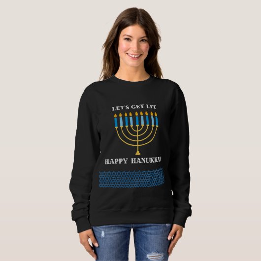 Funny Cute Blue Hanukkah Menorah Design Trui (Voorkant volledig)