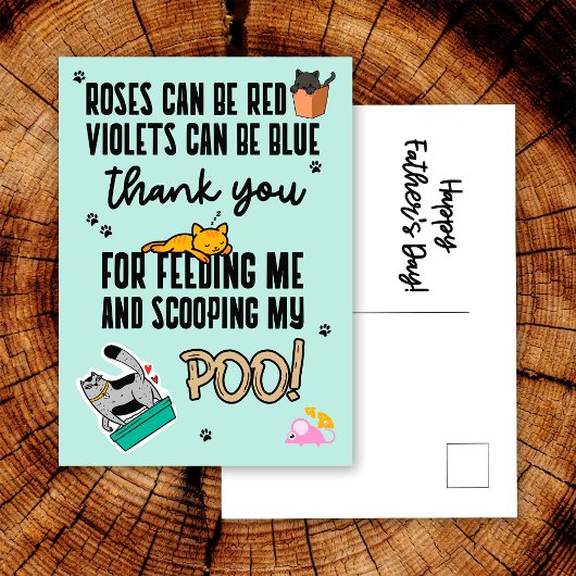 Funny Cute Blue Happy Vaderdag van kat Briefkaart