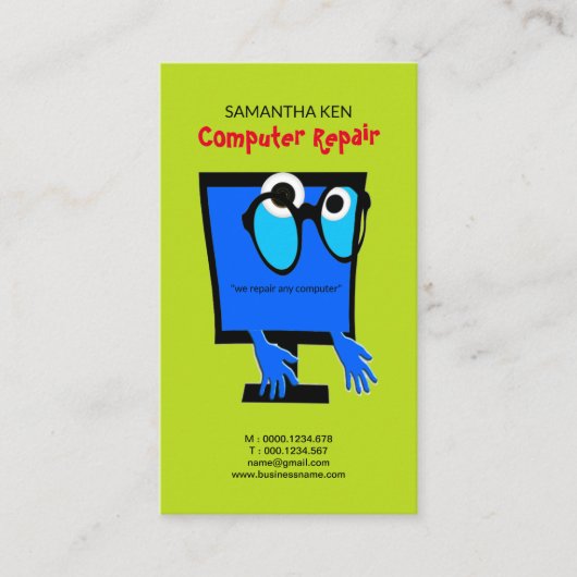 Funny Cute Blue PC Repair Visitekaartje (Voorkant)