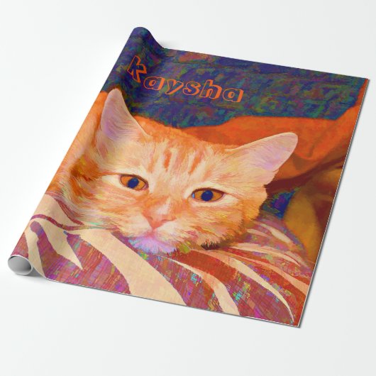 Funny Cute Bright Oranje Tabby Cat Decoupage Cadeaupapier (Uitgerold)