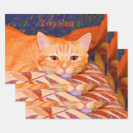 Funny Cute Bright Oranje Tabby Cat Decoupage Inpakpapier Vel