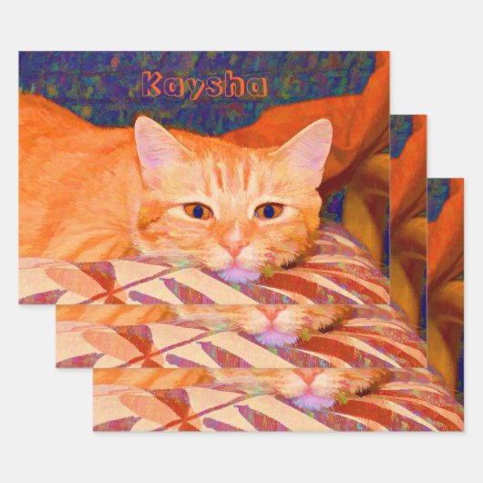 Funny Cute Bright Oranje Tabby Cat Decoupage Inpakpapier Vel (Set)