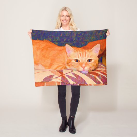 Funny Cute Bright Oranje Tabby Cat Fleece Deken (In situ)