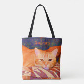 Funny Cute Bright Oranje Tabby Cat Tote Bag (Achterkant)