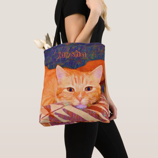 Funny Cute Bright Oranje Tabby Cat Tote Bag (Dichtbij)