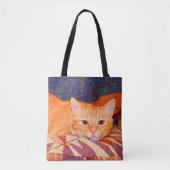 Funny Cute Bright Oranje Tabby Cat Tote Bag (Voorkant)