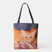 Funny Cute Bright Oranje Tabby Cat Tote Bag (Achterkant)