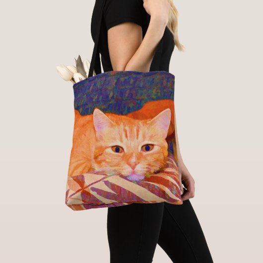 Funny Cute Bright Oranje Tabby Cat Tote Bag (Dichtbij)