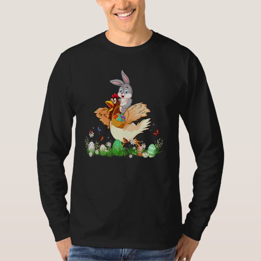 Funny Cute Bunny Riding Chicken Happy Easter Chick T-shirt (Voorkant)