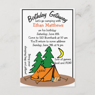 Funny Cute Camp Out Birthday Party Kaart