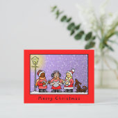Funny Cute Carolers die Dog Illustration zingen Briefkaart (Staand voorkant)