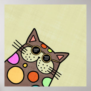 Funny Cute Cartoon Cat Portrait Poster