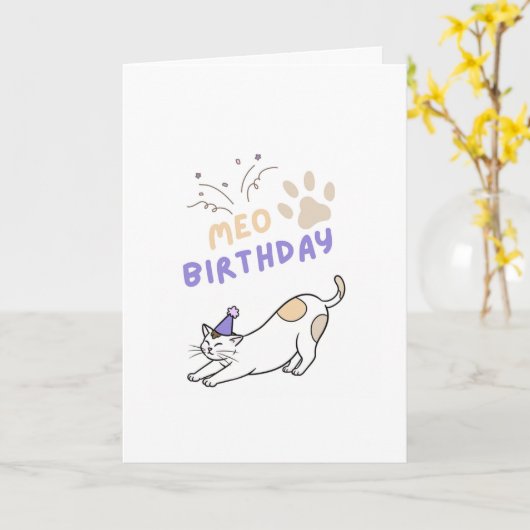 Funny cute cat birtday card kaart (Gele Bloem)