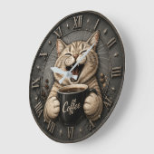 Funny Cute Cat Coffee Lover Decor Grote Klok (Hoek)