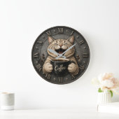 Funny Cute Cat Coffee Lover Decor Grote Klok (Huis)