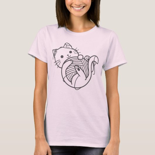 Funny Cute Cat die een Yarn speelt T-shirt (Voorkant)