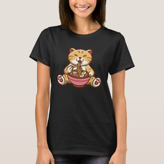 Funny cute cat eating spaghetti t-shirt (Voorkant)