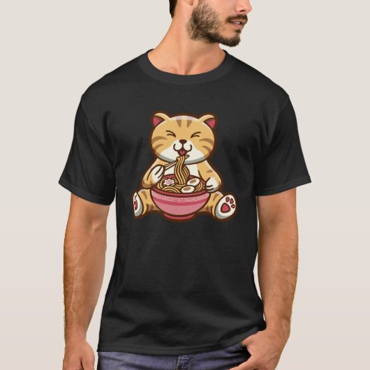 Funny cute cat eating spaghetti t-shirt (Voorkant)
