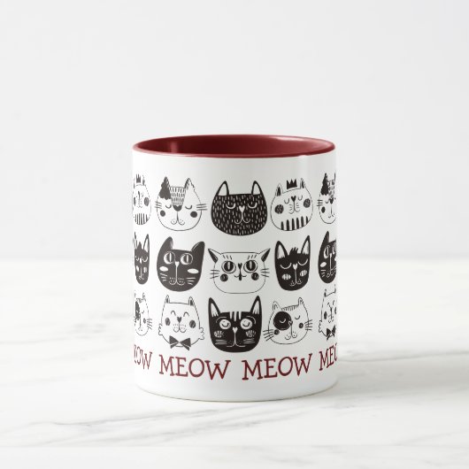 Funny Cute Cat Faces Pattern Mok (Midden)
