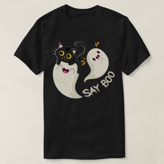 Funny Cute Cat Ghost Say Boo Halloween Costume Man T-shirt (Design voorkant)