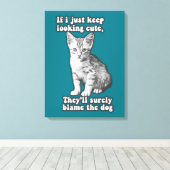 Funny cute cat meme for cat owners & kitty lovers canvas afdruk (Insitu (Houten vloer))