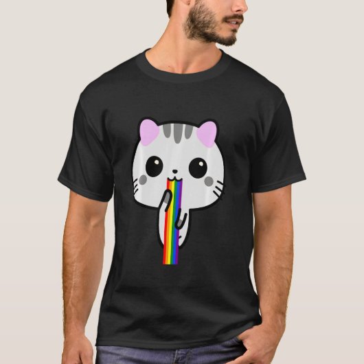 Funny Cute Cat Puke Kitten Puking Rainbow T-shirt (Voorkant)