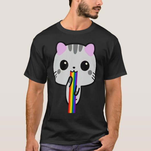 Funny Cute Cat Puke Kitten Puking Rainbow T-shirt (Voorkant)